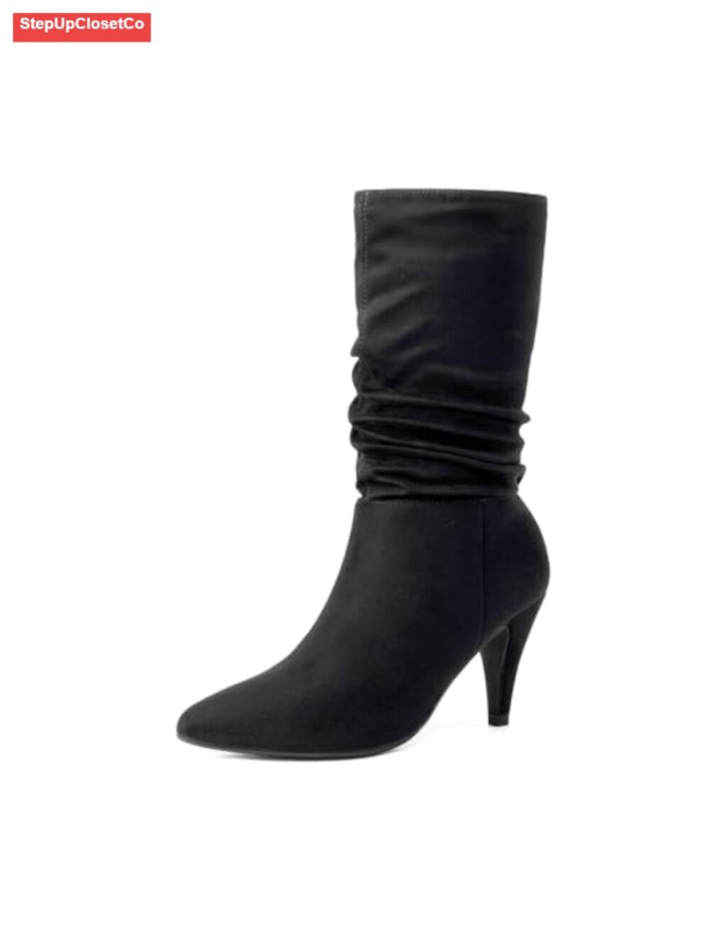 Pointed Toe Mid Calf High Heel Boots Faux Suede Stiletto Slouch